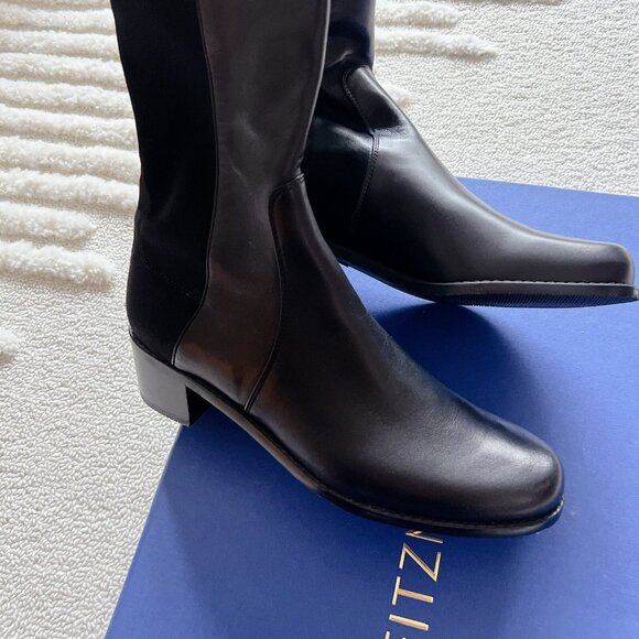 Stuart Weitzman City 5050 Heel Over The Knee OTK Black Leather Boots US 7 SPAIN - Picture 5 of 13